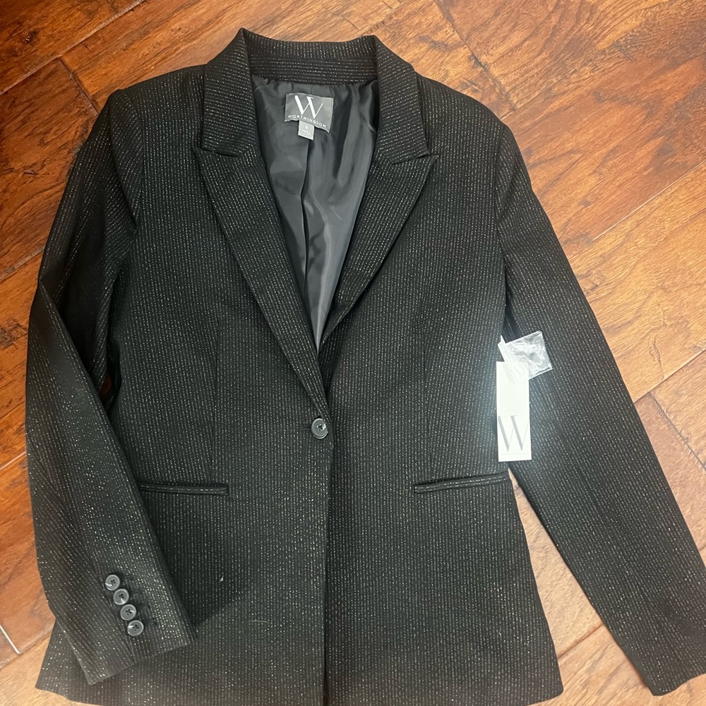 Worthington Black Metallic Stripe Blazer – Size Small – NWT